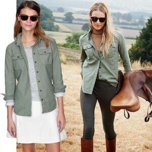 J. Crew Utility‎ Shirt Olive Green Button Down Long Sleeve Top Size 00